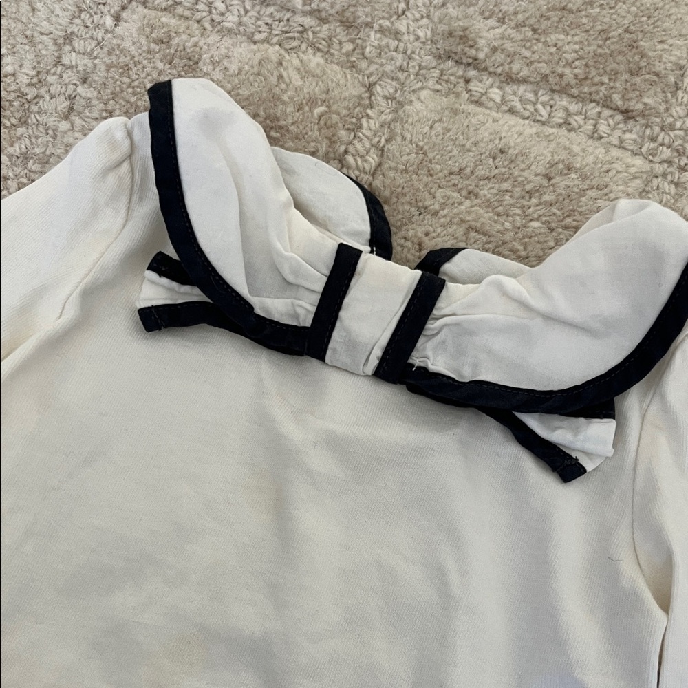 Janie and Jack Ivory Long Sleeve with Navy Bow - Picture 4 of 7